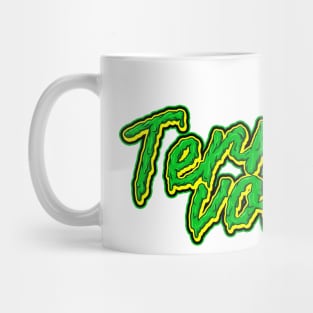 Terrible voice fonttype design, typography design, grime design, font design. Mug